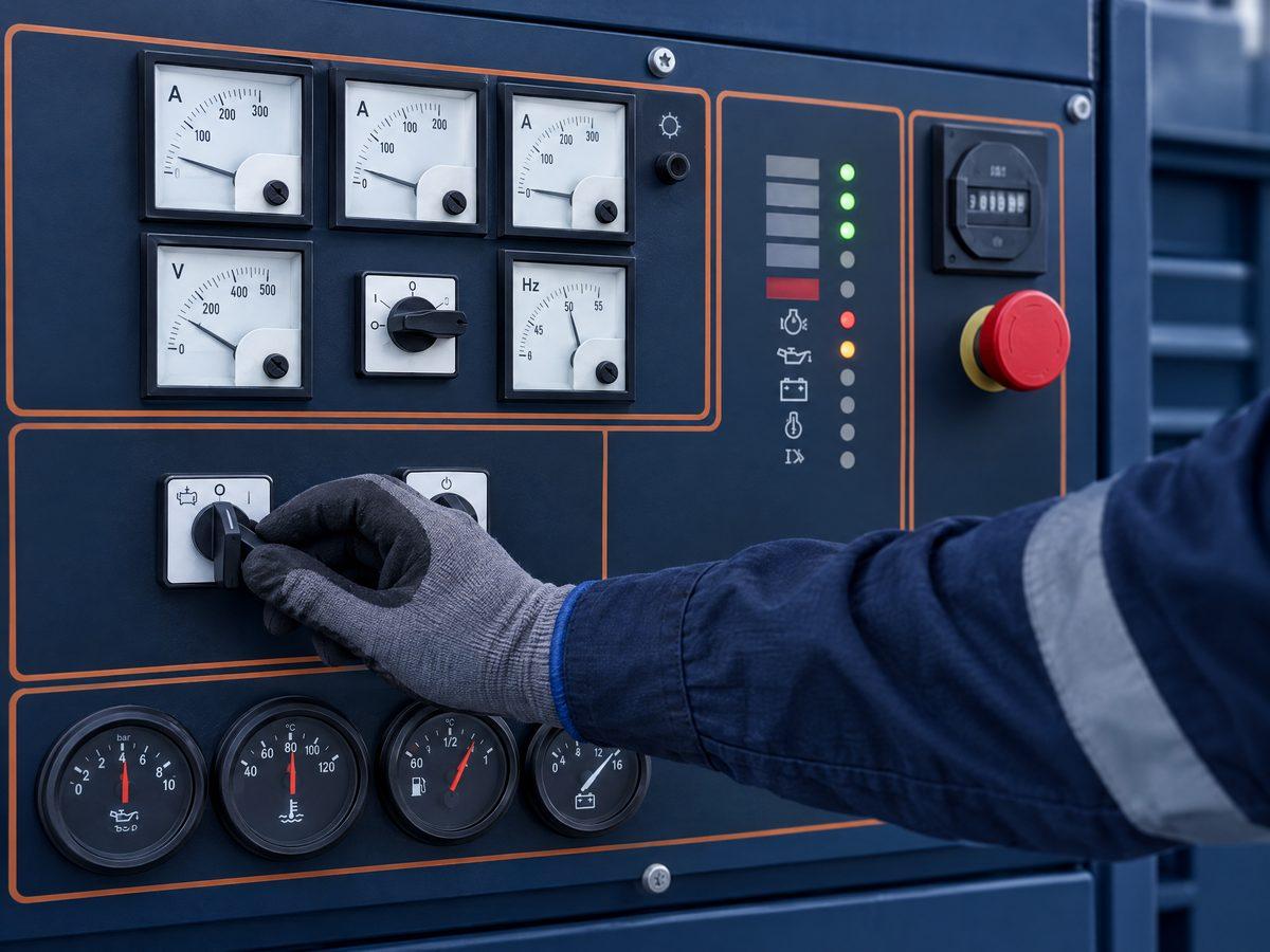 Técnico revisando el cuadro de control de un grupo electrógeno