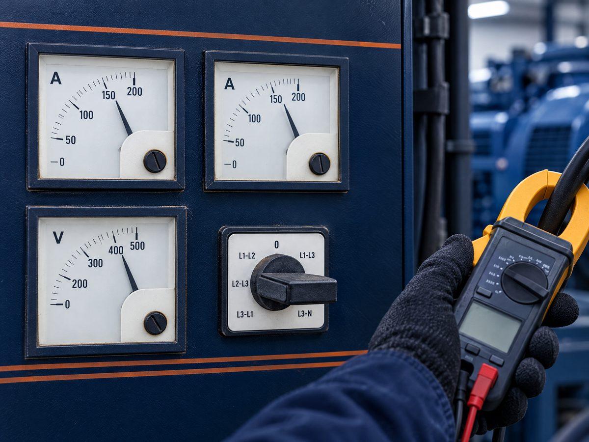 Prueba de carga de un grupo electrógeno con pinza amperimétrica